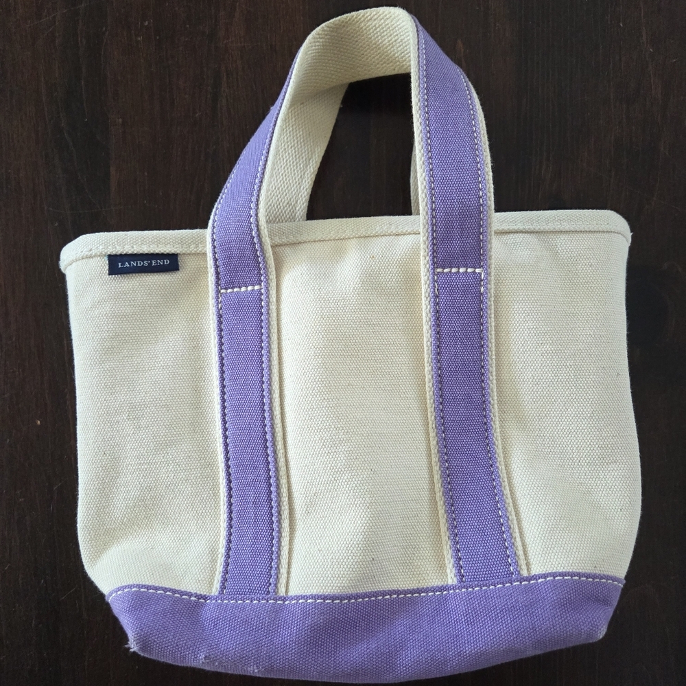 Lands' End Cream Canvas Tote with Lavender Stitch Accent